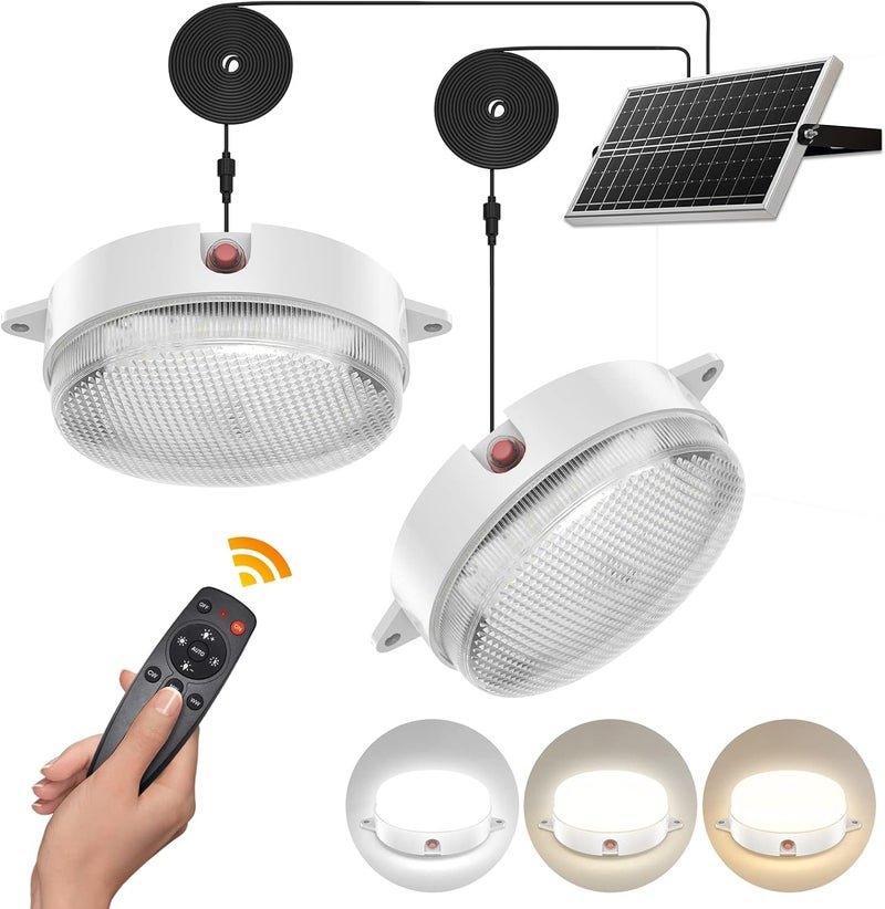 UPONUN Solar Ceiling Lights 2 Pack, Daytime & Night 3200K/4000K/6000K Dimmable Shed Lights with On/Off Switch & Remote, 120LED*2 Solar Lights Outdoor & Indoor for Home Barn Shop Carpot Chicken Coop - Image 1